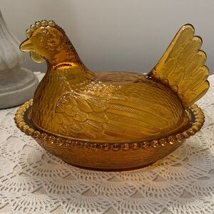 Vintage Glass Hen On A Nest